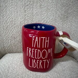 Rae Dunn Red Ceramic Mug with Blue Star-Trim Interior